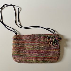 Julie Brown clutch bag with optional navy blue silk strap.